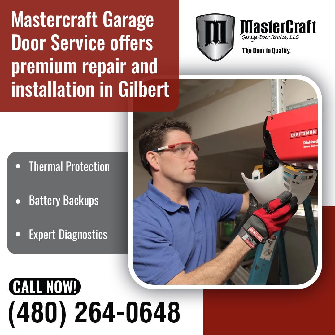 Technician installing or repairing a garage door opener system using tools