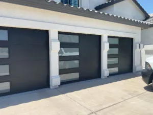 Modern Garage Door Black Windows Down the Side